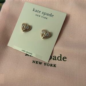 🌸 NWT Kate Spade Rock Solid Stone Small Heart Stud Earrings Clear/Rose WBRUH793